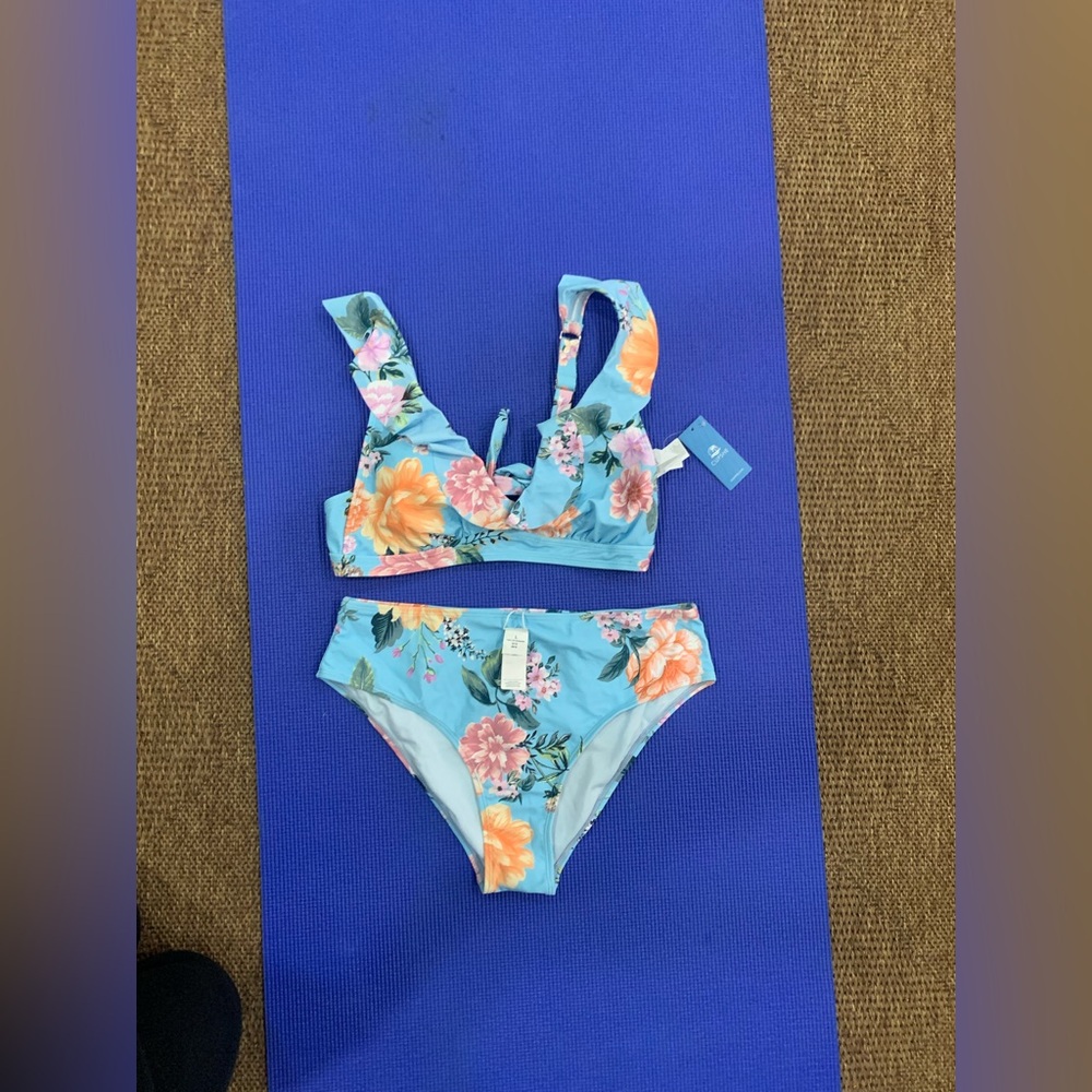 Cupshe Floral Bikini - Blue and Orange